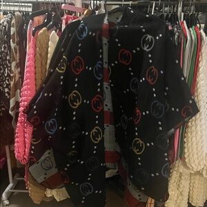 Black Patterned Shawl with Multicolor Accents